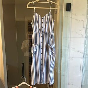 Striped Blue and White Midi Dress